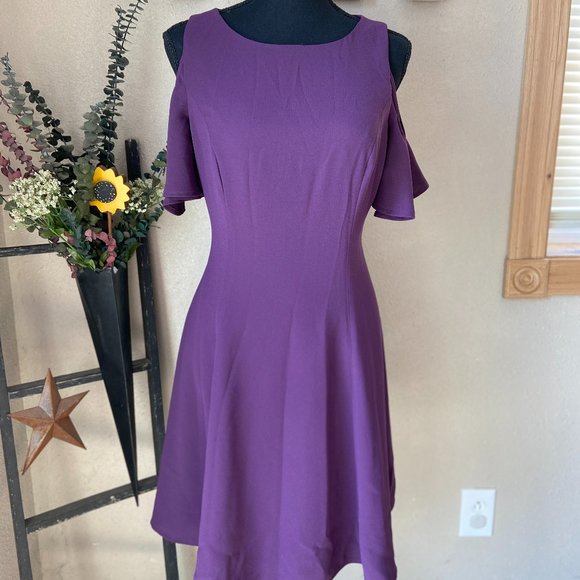 White House Black Market Dresses & Skirts - WHBM Plum Cold Shoulder A-Line Dress 4